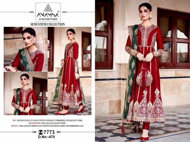 Anamsa 475 Embroidery Rayon Cotton Pakistani Suit Wholesale Shop In Surat
